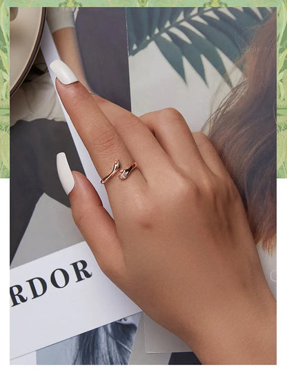 925 Sterling Silver Love Hand Ring - TEA LU SHOP