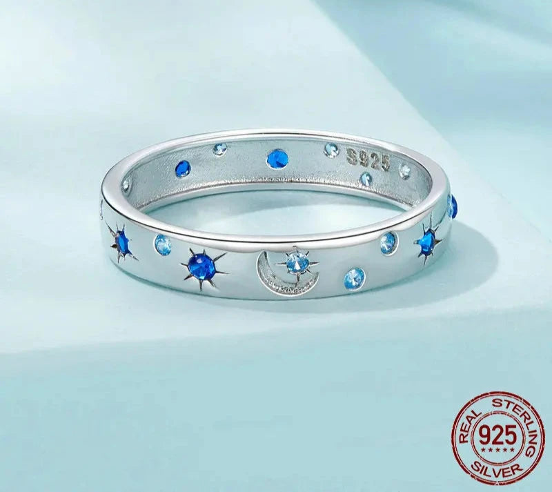 Blue Star and Moon Cubic Zirconia Ring
