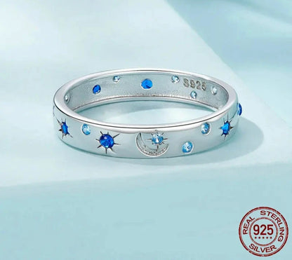Blue Star and Moon Cubic Zirconia Ring