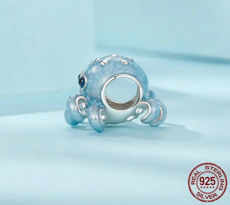 925 Sterling Silver Blue Enamel Octopus Charm - Shine Bright Store