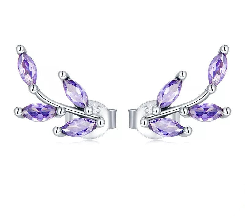 925 Sterling Silver Purple Branch Stud Earrings - TEA LU SHOP