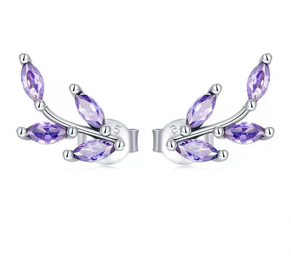 925 Sterling Silver Purple Branch Stud Earrings - TEA LU SHOP