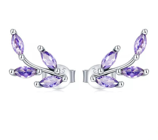 925 Sterling Silver Purple Branch Stud Earrings - TEA LU SHOP