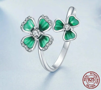925 Sterling Silver Elegant Four-Leaf Clover Adjustable Ring - TEA LU SHOP
