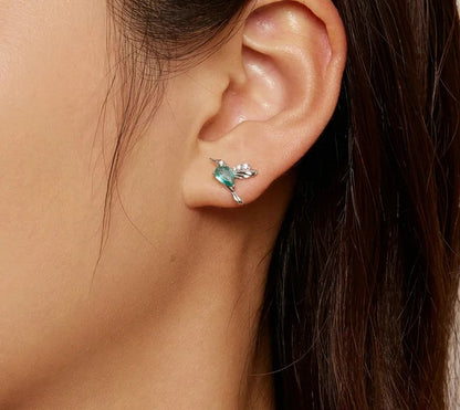 925 Sterling Silver Green Hummingbird Stud Earrings - TEA LU SHOP