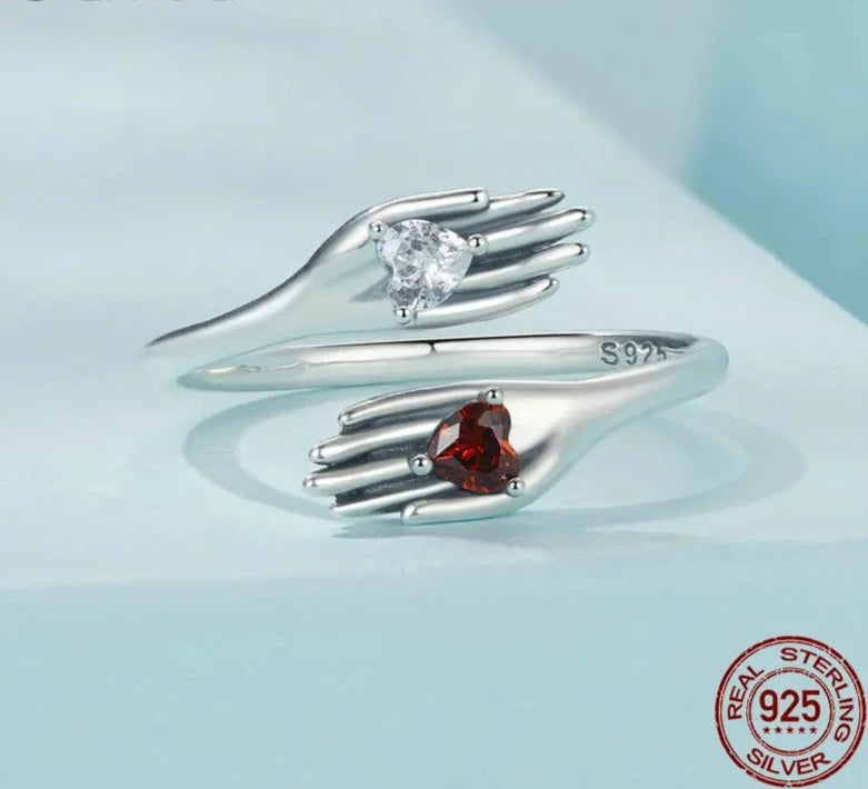 Guard Ring with Red Heart Shaped CZ