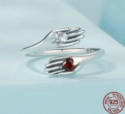 Guard Ring with Red Heart Shaped CZ