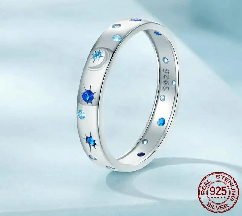 Blue Star and Moon Cubic Zirconia Ring