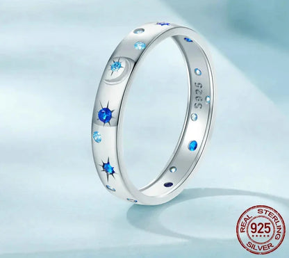Blue Star and Moon Cubic Zirconia Ring