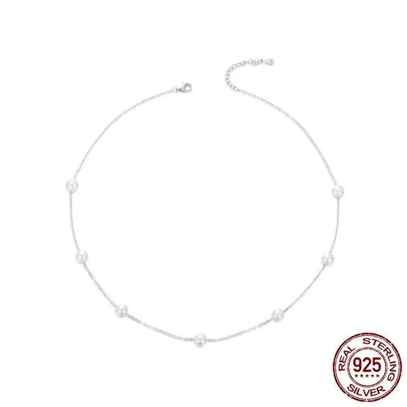 925 Sterling Silver Dainty Shell Pearl Necklace
