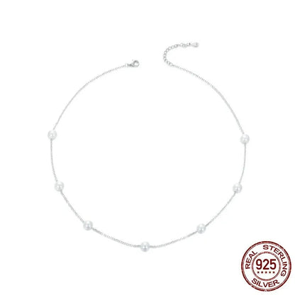 925 Sterling Silver Dainty Shell Pearl Necklace