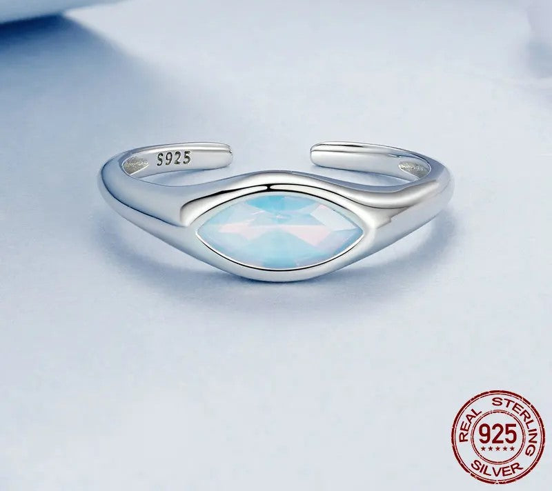 925 Sterling Silver Adjustable Evil Eye Ring - TEA LU SHOP