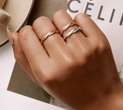 925 Sterling Silver Zircon Simple Twisted Ring - TEA LU SHOP