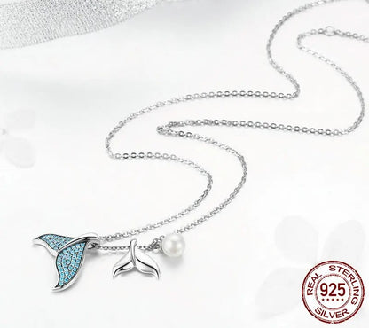 925 Sterling Silver Blue Mermaid Tail Necklace - TEA LU SHOP