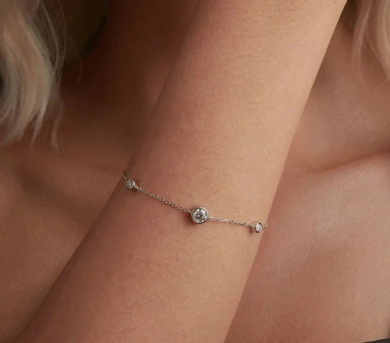 925 Sterling Silver Bezel Starry Moissanite Chain Bracelet