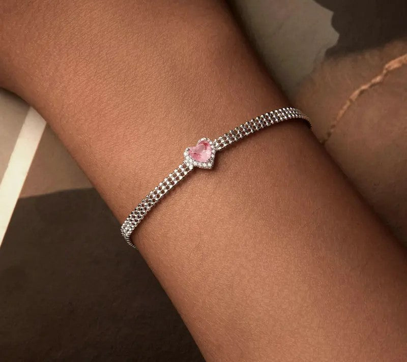 925 Sterling Silver Love Heart CZ Bracelet - Shine Bright Store