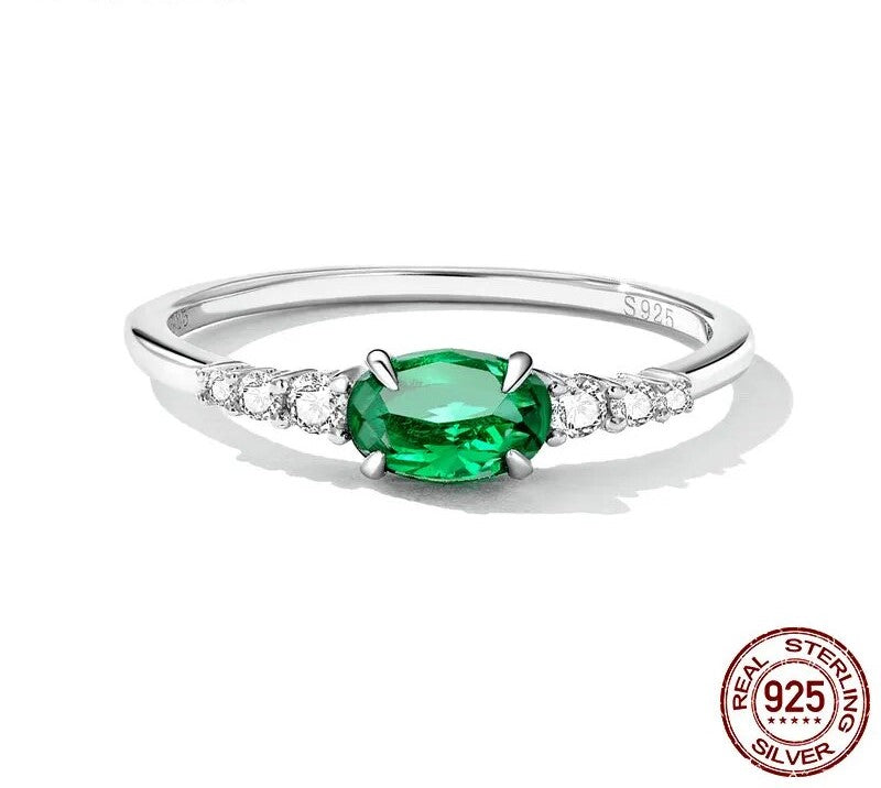 925 Sterling Silver Simple Gemstone Ring - TEA LU SHOP