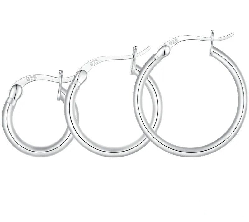 925 Sterling Silver Classic Hypoallergenic Hoop Earrings - TEA LU SHOP