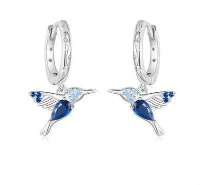 925 Sterling Silver Blue Opal Hummingbird Hoop Earrings - Shine Bright Store