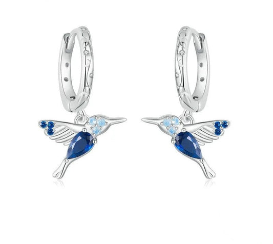 925 Sterling Silver Blue Opal Hummingbird Hoop Earrings - Shine Bright Store