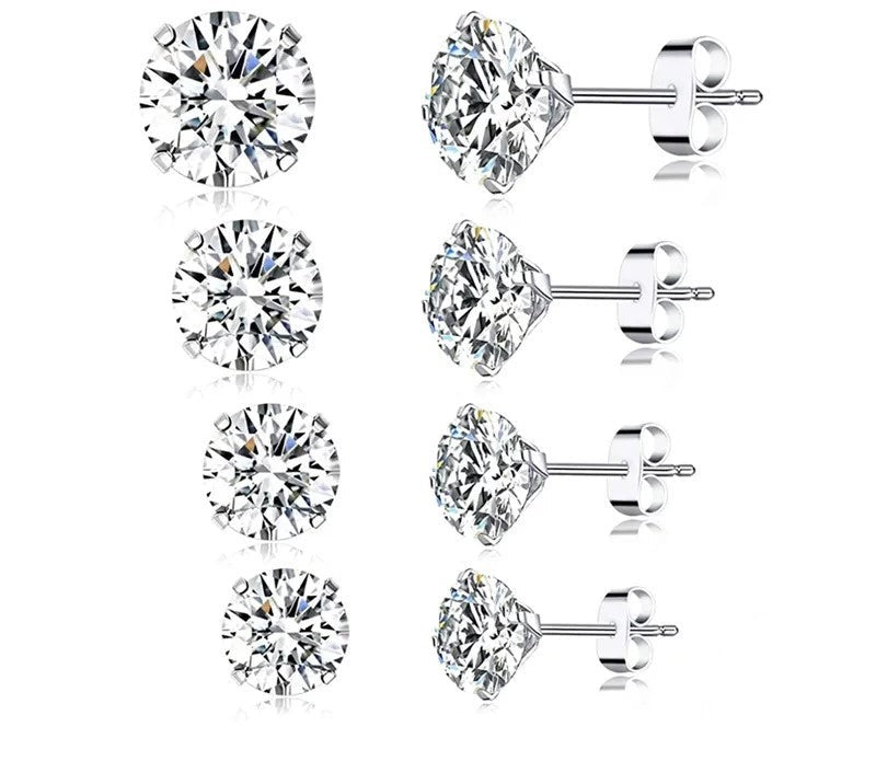 925 Sterling Silver Zirconia Stud Earrings - TEA LU SHOP