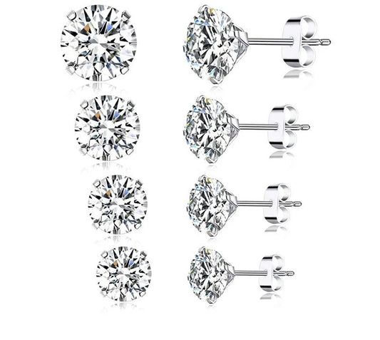 925 Sterling Silver Zirconia Stud Earrings - TEA LU SHOP