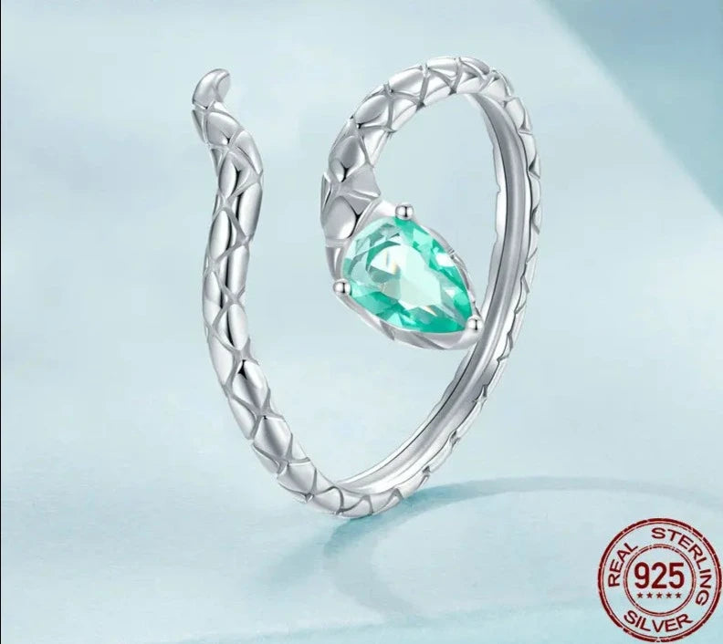 925 Sterling Silver Adjustable Coiled Snake Ring