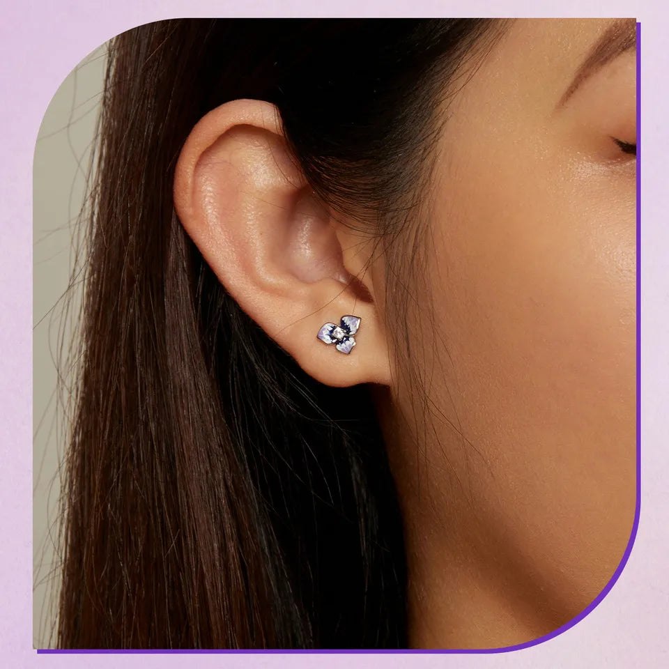 925 Sterling Silver Purple Enamel Stud Earrings - TEA LU SHOP
