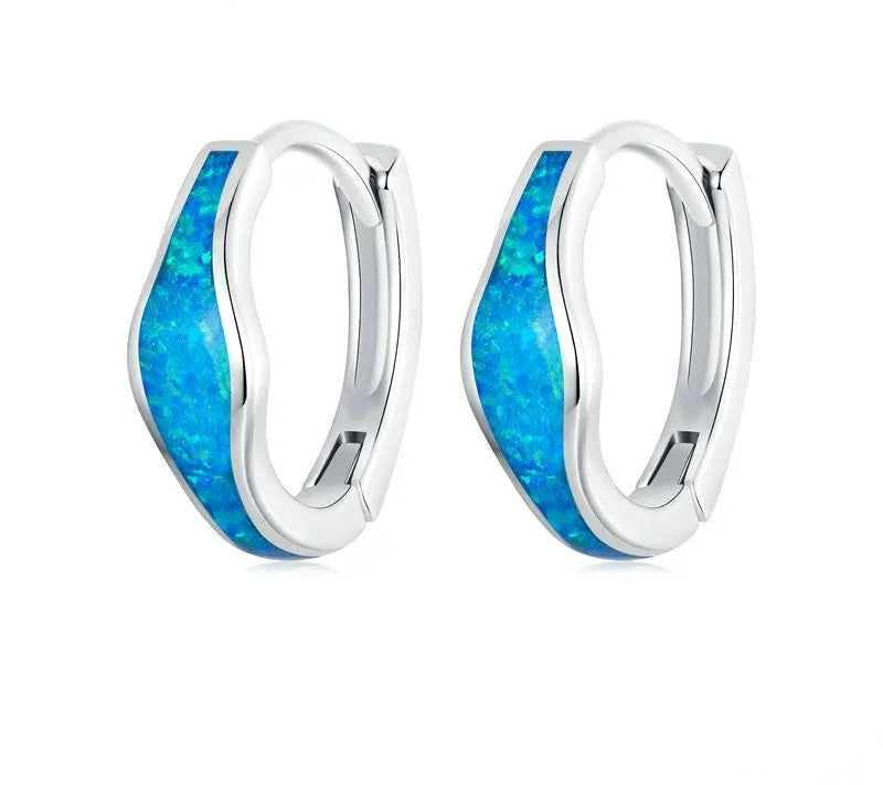 925 Sterling Silver Opal Hoop Earrings - Shine Bright Store