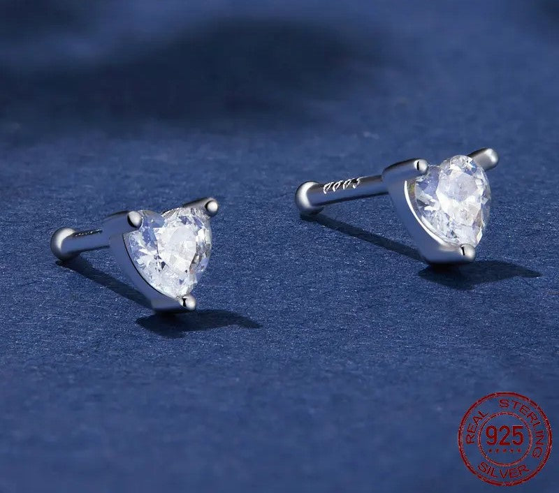 925 Sterling Silver Mini Heart, Star, Moon Stud Earrings - TEA LU SHOP