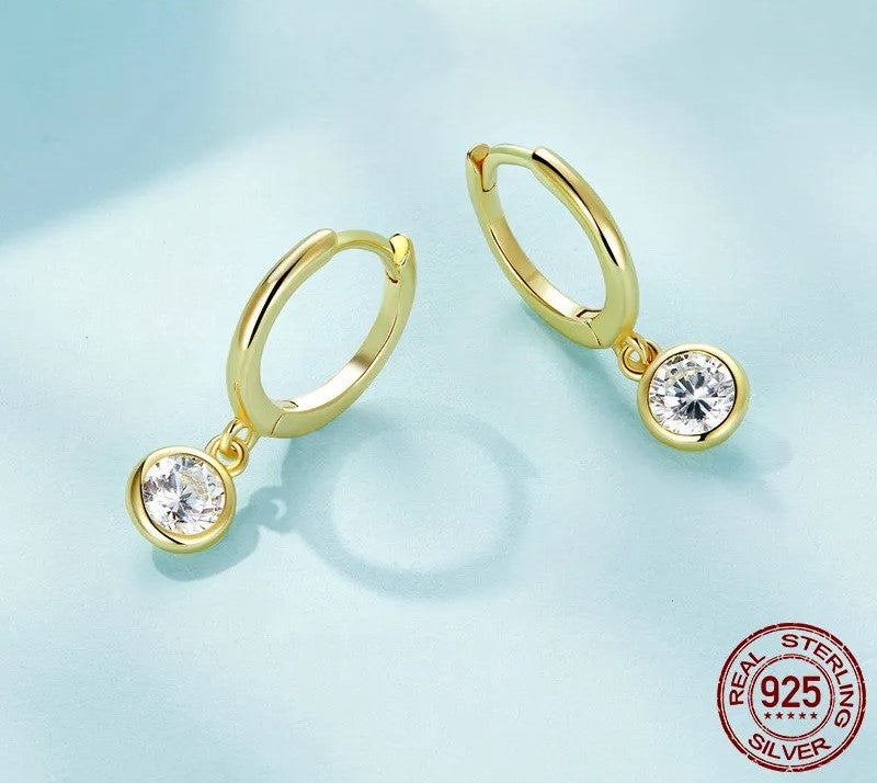 925 Sterling Silver Clear CZ Waterdrop Hoop Earrings - TEA LU SHOP