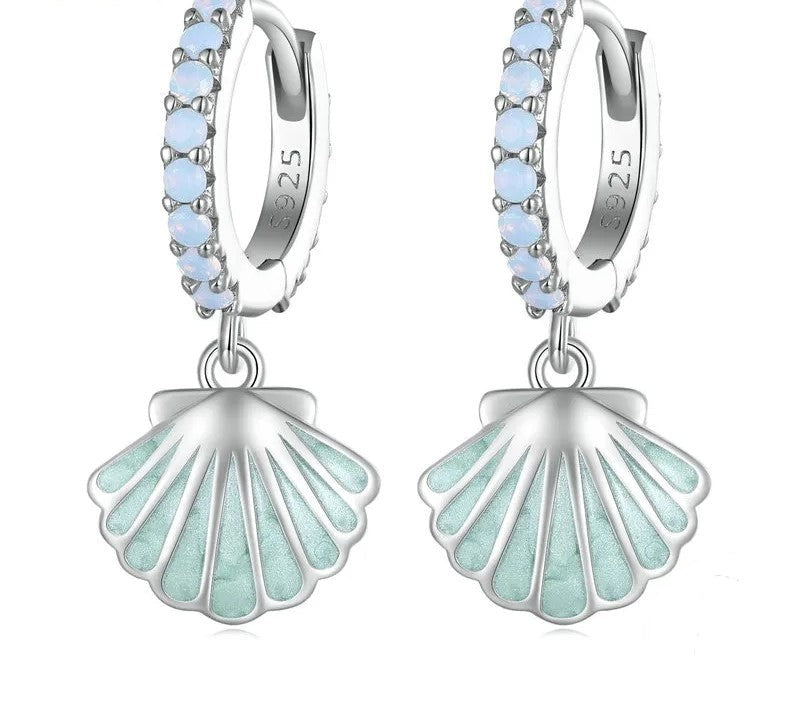 925 Sterling Silver Enamel Sea Shell Ear Buckles - TEA LU SHOP