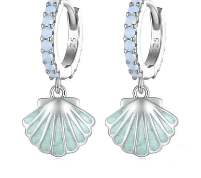925 Sterling Silver Enamel Sea Shell Ear Buckles - TEA LU SHOP
