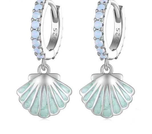 925 Sterling Silver Enamel Sea Shell Ear Buckles - TEA LU SHOP
