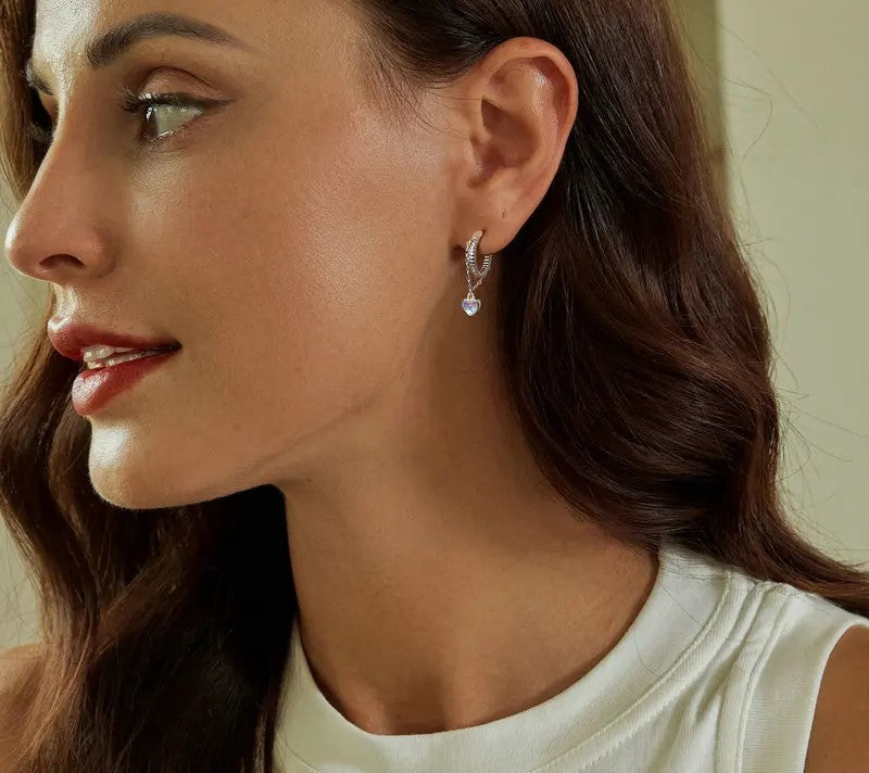 925 Sterling Silver CZ Heart Moonstone Drop Earrings - Shine Bright Store
