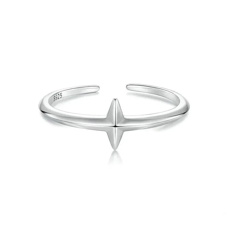 925 Sterling Silver Simple Cross Open Ring
