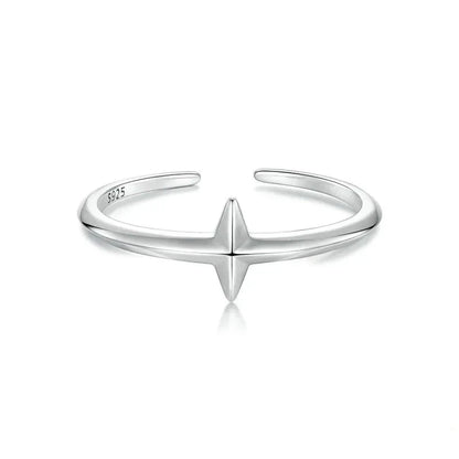 925 Sterling Silver Simple Cross Open Ring