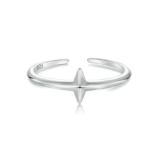 925 Sterling Silver Simple Cross Open Ring