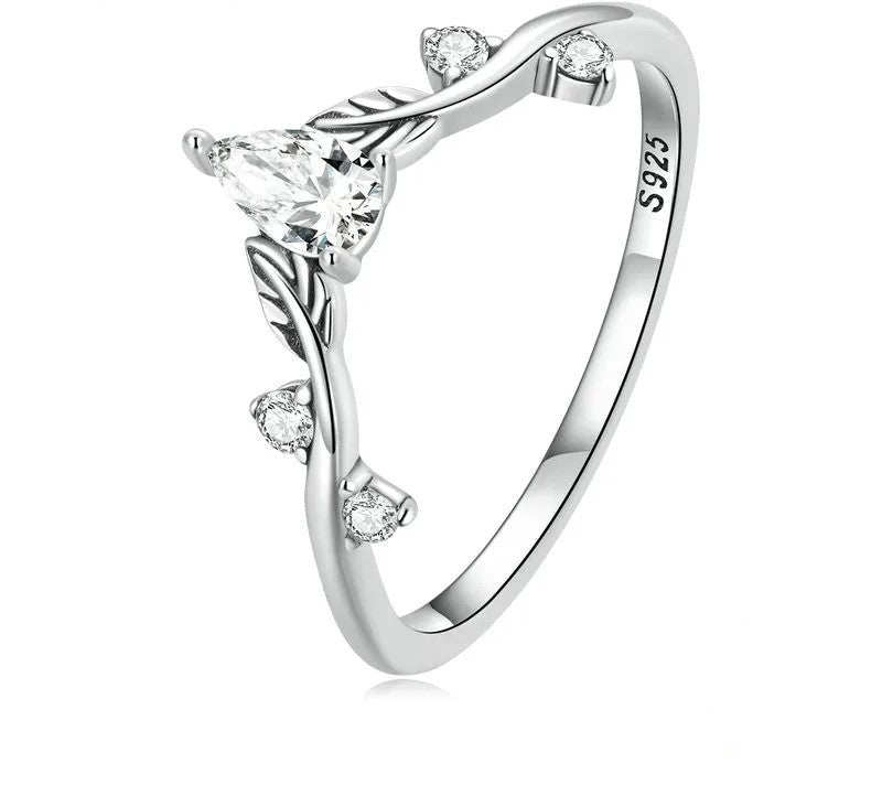 925 Sterling Silver Water-Drop Shaped Zircon Ring - TEA LU SHOP