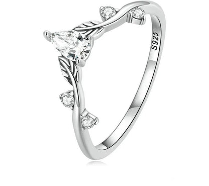 925 Sterling Silver Water-Drop Shaped Zircon Ring - TEA LU SHOP