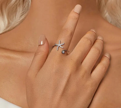 925 Sterling Silver Simple Starfish Adjustable Ring