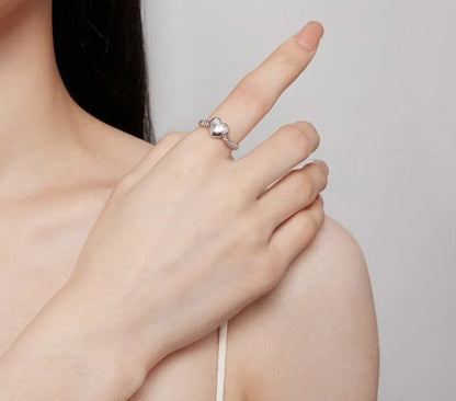 925 Sterling Silver Heart-shaped Chain Ring - TEA LU SHOP