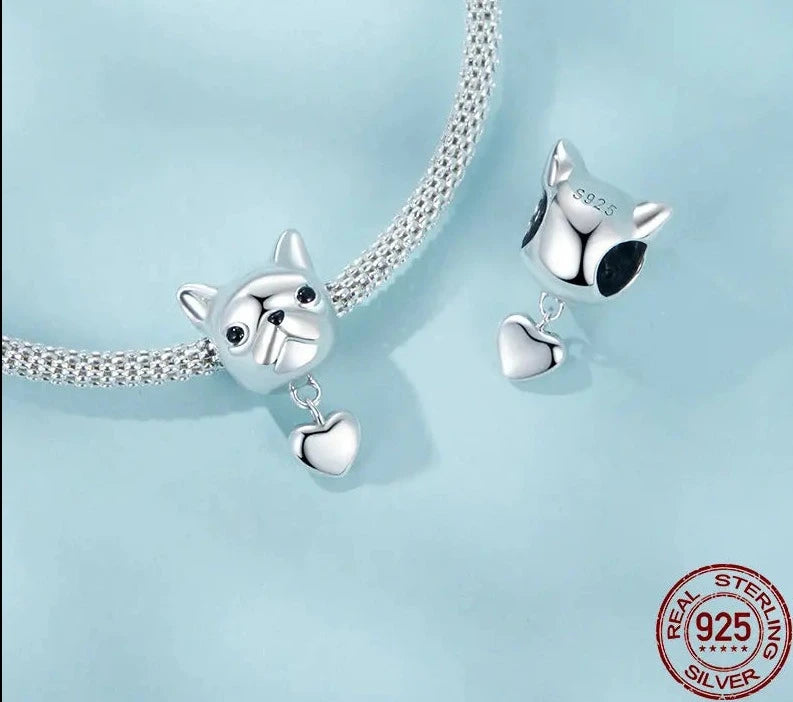 925 Sterling Silver Bulldog With Heart-shaped Charm