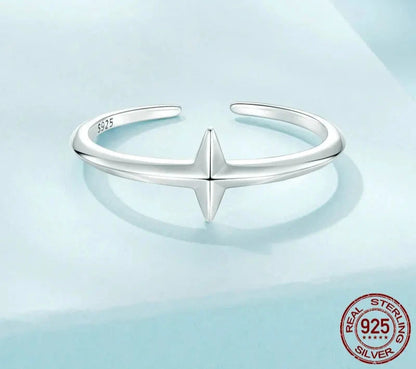 925 Sterling Silver Simple Cross Open Ring