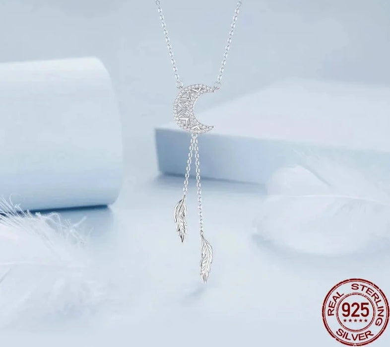 925 Sterling Silver Moon Dreamcatcher Pendant Necklace