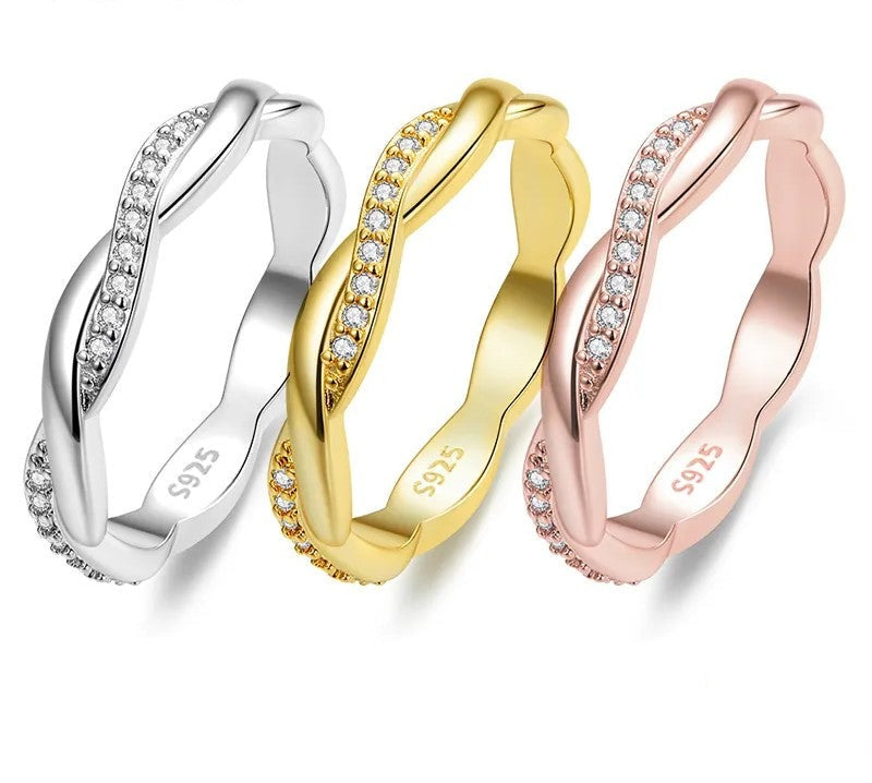 925 Sterling Silver Zircon Simple Twisted Ring - TEA LU SHOP