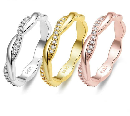 925 Sterling Silver Zircon Simple Twisted Ring - TEA LU SHOP