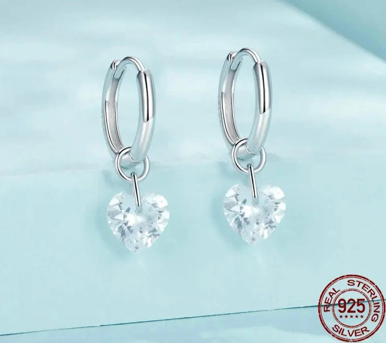 925 Sterling Silver Shiny Heart Ear Buckles
