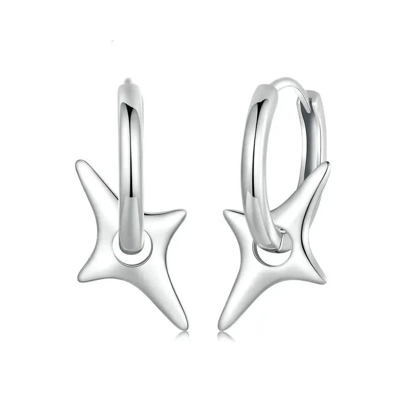925 Sterling Silver Starry Hoop Earrings