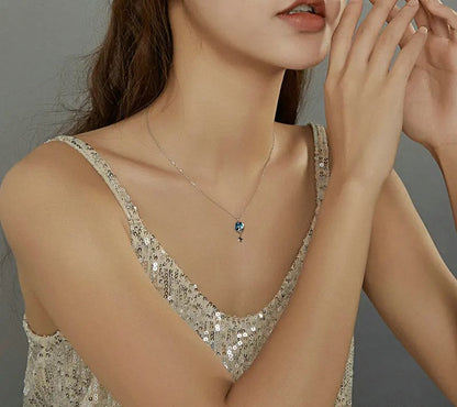 925 Sterling Silver Blue Enamel Moon & Cat Necklace - TEA LU SHOP